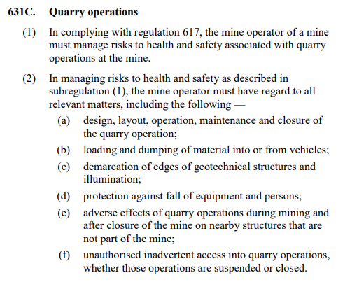 Reference to Geotechnical Structures under 'Quarry Operations' in the New WA Work Health & Safety Laws